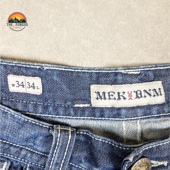 MEK Denim Jeans Y2K Cyber Wide Leg Button Fly Med Wash USA Design Mens Sz 34x34 - Picture 7 of 16